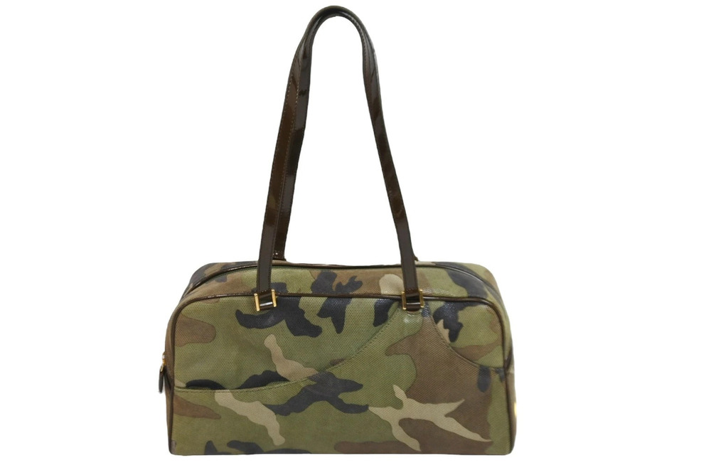 Christian Dior Camouflage Handbag Boston Bag Khaki Green Suede